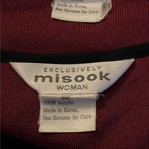 Misook Size 2X Wine Knit‎ Twin Set With Black Trim - Picture 6 of 6